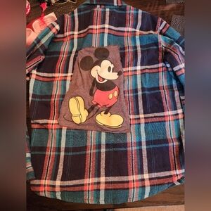 Upcycled Mickey Mouse Plaid Kids Shirt M (8)